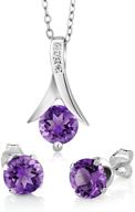 💎 gemstone king amethyst sterling silver earrings pendant set 2.25 carat with 18" chain logo