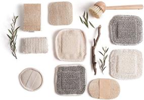 img 1 attached to 🌱 10-Piece Eco-Friendly Kitchen Cleaning Set: Compostable Hemp & Loofah Dish Sponges, Bamboo Brush & Bonus Hemp Face Washcloth