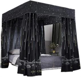 img 4 attached to 🏷️ JOYLIFE Canopy Bed Curtains with Lights - Twin Size, Black Color - 4 Corner Post Bed Canopy Curtain Set for Girls, Adults, and Kids