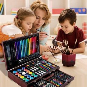 img 1 attached to 🎨 123 Piece Deluxe Wooden Art Set for Kids - ARTOYS Crafts Drawing Painting Kit with Oil Pastels, Crayons, Watercolor Cakes - Perfect Christmas and Birthday Creative Gift Box for Girls and Boys 5-10