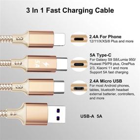 img 1 attached to 🔌 Многозначный кабель с покрытием из золота и 3 разъемами - быстрый кабель для зарядки 5A для смартфонов и других устройств (3,3 фута / 3 штуки)