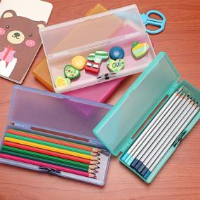 img 2 attached to 🖍️ BTSKY 5 Pack Colorful Plastic Pencil Box: Organize Pencils, Pens, Drill Bits, Office Supplies with Snap Closure