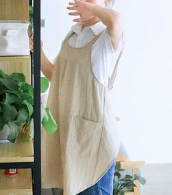 img 2 attached to 🎀 Luxurious Losofar Soft Cotton Linen Apron: Elegant X-Shaped Japanese Style Pinafore Dress for Cooking, Housewarming, and Daily Chores - Khaki Color, Size: 28.3"x 35.4