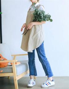 img 1 attached to 🎀 Luxurious Losofar Soft Cotton Linen Apron: Elegant X-Shaped Japanese Style Pinafore Dress for Cooking, Housewarming, and Daily Chores - Khaki Color, Size: 28.3"x 35.4