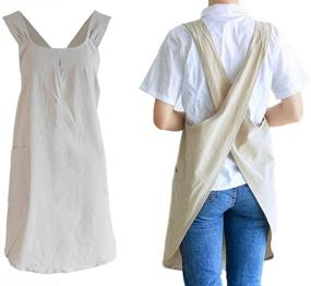 img 4 attached to 🎀 Luxurious Losofar Soft Cotton Linen Apron: Elegant X-Shaped Japanese Style Pinafore Dress for Cooking, Housewarming, and Daily Chores - Khaki Color, Size: 28.3"x 35.4