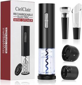 img 4 attached to 🍷 CielClair Electric Wine Bottle Opener Set: 6-in-1 Rechargeable Corkscrew with Foil Cutter, Pourer, Vacuum Stopper, Champagne Stopper - Black | Perfect Wine Lover's Gift