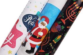 img 4 attached to 🎅 Premium Black Christmas Holiday Kwanzaa Wrapping Paper Set - 3 Rolls, 120 sq ft - Peace Love Joy Santa Design