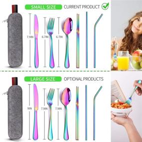 img 3 attached to 🌈 Colorful Rainbow Travel Stainless Steel Flatware Set with Case - Reusable, Portable Utensils Silverware Set, Includes Knife, Fork, Spoon, Straw (Portable RB)