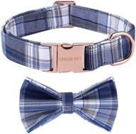 🐶 soft & comfy bowtie dog collar - cute plaid pet gift for dogs, adjustable collar for small medium large dogs (m, blue grid) - chede logo