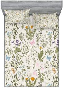 img 3 attached to 🌸 Floral Vintage Garden Plants Fitted Sheet & Pillow Sham Set: Botanical Classic Design, Full Bedding Decor in Pink Blue - Ambesonne