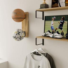 img 2 attached to 🏀 Wallniture Punto Sports Memorabilia Wall Mount Display Rack - Football & Basketball Holder for Man Cave, 2 Sectional Wall Shelf