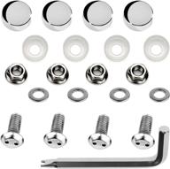 🏍️ lfparts stainless steel motorcycle license plate frame fasteners - rust resistant, anti-theft machine type screws (m6x12mm) with chrome caps logo
