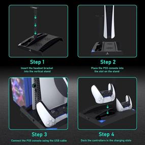 img 1 attached to 🎮 NexiGo Upgraded Vertical Stand for PS5 with Cooling Fans, Dual Controllers Charger, Game Storage & Headset Holder - Black
