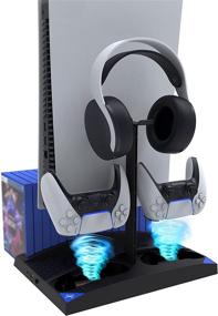 img 4 attached to 🎮 NexiGo Upgraded Vertical Stand for PS5 with Cooling Fans, Dual Controllers Charger, Game Storage & Headset Holder - Black