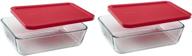 🍲 2 pack pyrex 6-cup 7211 rectangular glass food storage containers with red plastic lids логотип