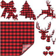 🎄 christmas buffalo plaid heat transfer vinyl fabric iron-on patches with xmas tree, elk, bow, and heart patterns - set of 15 patches and 1 sheet logo