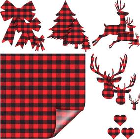 img 4 attached to 🎄 Christmas Buffalo Plaid Heat Transfer Vinyl Fabric Iron-On Patches with Xmas Tree, Elk, Bow, and Heart Patterns - Set of 15 Patches and 1 Sheet