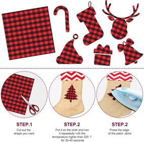 img 1 attached to 🎄 Christmas Buffalo Plaid Heat Transfer Vinyl Fabric Iron-On Patches with Xmas Tree, Elk, Bow, and Heart Patterns - Set of 15 Patches and 1 Sheet