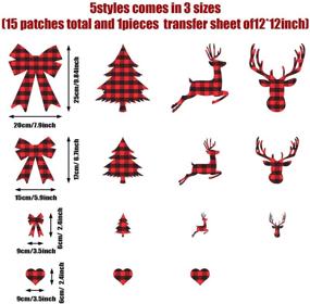 img 3 attached to 🎄 Christmas Buffalo Plaid Heat Transfer Vinyl Fabric Iron-On Patches with Xmas Tree, Elk, Bow, and Heart Patterns - Set of 15 Patches and 1 Sheet