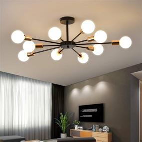 img 3 attached to 🔆 Metal Art Industrial Ceiling Light with 10 Lights Black Sputnik Painted Finish - Modern Flush Mount Chandelier for Kitchen, Farmhouse, Living, and Dining Room (10-Head)