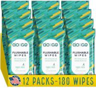 biodegradable go flushable wet wipes for travel - alcohol-free, soothing aloe and calendula - 12 packs of 15 wipes each (180 wipes total) - made in the usa logo
