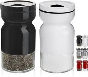 img 4 attached to CHEFVANTAGE Adjustable Pour Holes Salt and Pepper Shakers Set - Black and White