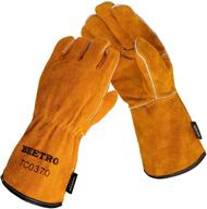 🔥 beetro welding gloves - fire resistant cow leather mitts for forge, mig, stick welding, oven, grill, fireplace, furnace, stove - heat and fire protective glove for pot holder, tig welding, wood burner, bbq, animal handling - soft lining, 1 pair logo