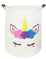 large round storage basket with waterproof coating – organizer bin & laundry hamper for nursery, clothes, toys (flower unicorn) logo