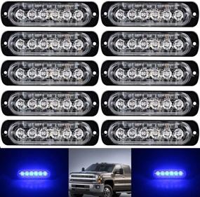 img 4 attached to 🚦 10-Piece Universal Super Thin Ultra Slim 6-LED Car Truck Emergency Flashing Strobe Light Bar for Construction Caution – Blue, 12-24V