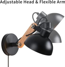 img 3 attached to Adjustable Black Plug-in Wall Sconces: Modern Industrial Wall Mounted Lights, Indoor Bedroom Bedside 🔌 Lamp with Plug-in Cord. Includes Warm White E26 Bulb for Reading Lighting in Living Room.