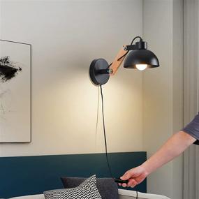 img 2 attached to Adjustable Black Plug-in Wall Sconces: Modern Industrial Wall Mounted Lights, Indoor Bedroom Bedside 🔌 Lamp with Plug-in Cord. Includes Warm White E26 Bulb for Reading Lighting in Living Room.