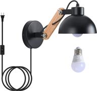 adjustable black plug-in wall sconces: modern industrial wall mounted lights, indoor bedroom bedside 🔌 lamp with plug-in cord. includes warm white e26 bulb for reading lighting in living room. логотип