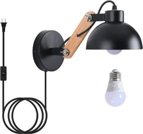 img 4 attached to Adjustable Black Plug-in Wall Sconces: Modern Industrial Wall Mounted Lights, Indoor Bedroom Bedside 🔌 Lamp with Plug-in Cord. Includes Warm White E26 Bulb for Reading Lighting in Living Room.