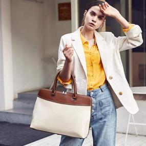 img 3 attached to 👜 CLUCI 15.6 Inch Laptop Business Vintage Slim Ladies Shoulder Bag - Oil Wax Leather Briefcase for Women