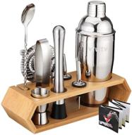 vtwtv bartender kit - 10pc set premium stainless steel cocktail shaker, martini shaker set with bamboo stand - perfect bar accessories for home logo