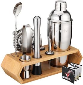 img 4 attached to VTWTV Bartender Kit - 10pc Set Premium Stainless Steel Cocktail Shaker, Martini Shaker Set With Bamboo Stand - Perfect Bar Accessories for Home