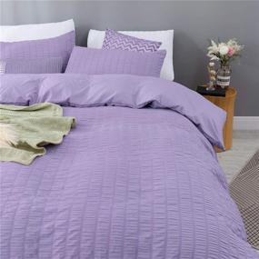 img 3 attached to 🛏️ Estoulen Duvet Cover Full/Queen Size, 100% Microfiber Bedding Set 3 Piece, Soft and Luxury Striped Seersucker Duvet Cover with Zipper Closure & Corner Ties in Purple for Full/Queen Beds