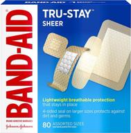 band-aid brand tru-stay sheer strips - all-in-one size for effective wound care, 80 ct логотип