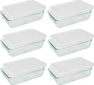 🍱 pyrex 3-cup rectangle glass food storage containers - white plastic lids - lunch box, storage food, baking dish (6 pack) логотип