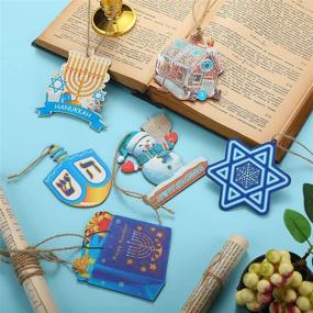 img 1 attached to 🕎 Hanukkah Decorations: Wooden Chanukah Dreidel, Jewish Menorah, and 6-Pointed Star Ornaments - Happy Hanukkah Present Bags for Holiday Christmas Tree Decor (Chic Style, 24 Pieces)