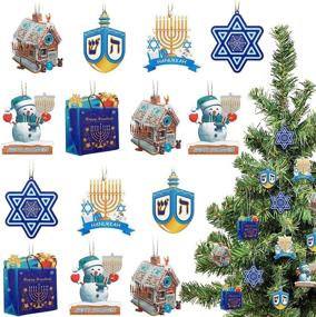 img 4 attached to 🕎 Hanukkah Decorations: Wooden Chanukah Dreidel, Jewish Menorah, and 6-Pointed Star Ornaments - Happy Hanukkah Present Bags for Holiday Christmas Tree Decor (Chic Style, 24 Pieces)
