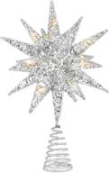 🌟 luxspire lighted up tree topper: 3d geometric star glitter, battery powered brilliant christmas tree decorations - silver logo