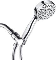 accenter high pressure shower head: powerful 5-setting handheld shower with stainless steel brass core hose & bracket - air-boosted chrome shower head (omd) logo