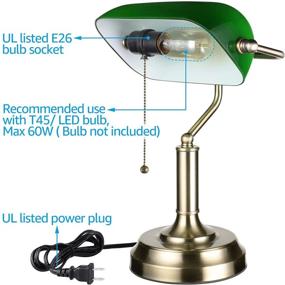 img 3 attached to 💡 TORCHSTAR Green Bankers Lamp: UL Listed Antique Desk Lamp with Glass Shade, Brass Base & Pulling Chain. Ideal Traditional Table Light for Office and Study Room.