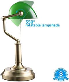 img 1 attached to 💡 TORCHSTAR Green Bankers Lamp: UL Listed Antique Desk Lamp with Glass Shade, Brass Base & Pulling Chain. Ideal Traditional Table Light for Office and Study Room.