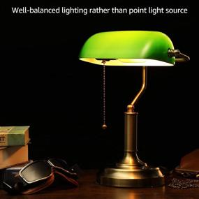 img 2 attached to 💡 TORCHSTAR Green Bankers Lamp: UL Listed Antique Desk Lamp with Glass Shade, Brass Base & Pulling Chain. Ideal Traditional Table Light for Office and Study Room.