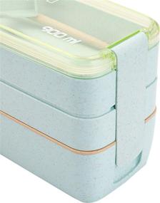 img 1 attached to 🍱 Yesland Bento Box Set of 3, Wheat Straw 3-In-1 Compartment Japanese Lunch Box with Divider, All-in-One Stackable Lunch Containers for Kids and Adults (Beige, Pink & Green)