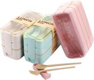 🍱 yesland bento box set of 3, wheat straw 3-in-1 compartment japanese lunch box with divider, all-in-one stackable lunch containers for kids and adults (beige, pink & green) логотип