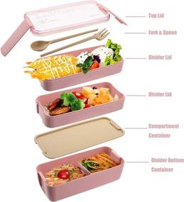 img 3 attached to 🍱 Yesland Bento Box Set of 3, Wheat Straw 3-In-1 Compartment Japanese Lunch Box with Divider, All-in-One Stackable Lunch Containers for Kids and Adults (Beige, Pink & Green)