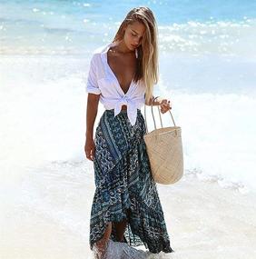 img 1 attached to 🌸 Boho Print High Waist Side Wrap Maxi Long Skirt - ForeMode Women's Bohemian Asymmetric Hem, One Size